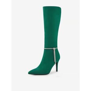 Allegra K Knee High Heel Boots Emerald Green Rhinestone Detail Stiletto Sz 9 NEW
